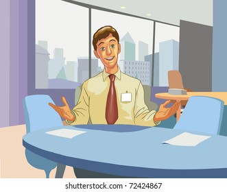 Nice young business man talking to you