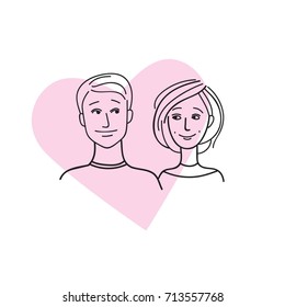 Nice young loving couple. Sketch cartoon portrait.