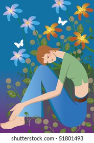 Nice young woman surrounded by flowers
