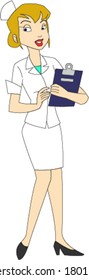 Nice-looking nurse with big eyes holding clipboard