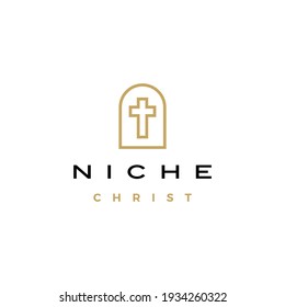 niche christ cross door arch church logo vector icon illustration