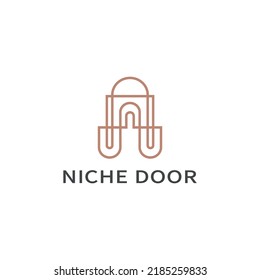 Niche door window with monoline style logo design illustration