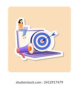 Niche marketing sticker sticker illustration. Behavioral targeting concept. Target dart. Marketing segmentation, customers care, customer relationship management, CRM