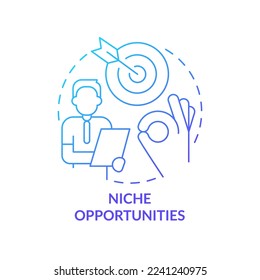 Niche opportunities blue gradient concept icon. Executive coaching trend abstract idea thin line illustration. Goals setting for future. Isolated outline drawing. Myriad Pro-Bold font used