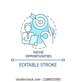 Niche opportunities turquoise concept icon. Executive coaching trend abstract idea thin line illustration. Goal-oriented. Isolated outline drawing. Editable stroke. Arial, Myriad Pro-Bold fonts used