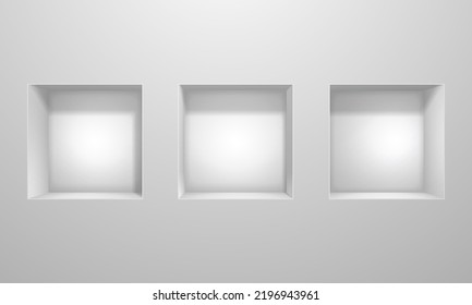 Niche or shelf in the wall. Vector 3D illustration.