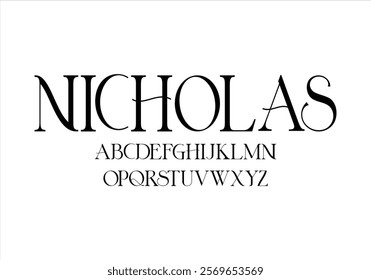 Nicholas font for logo and headline. Isolated vector typeset