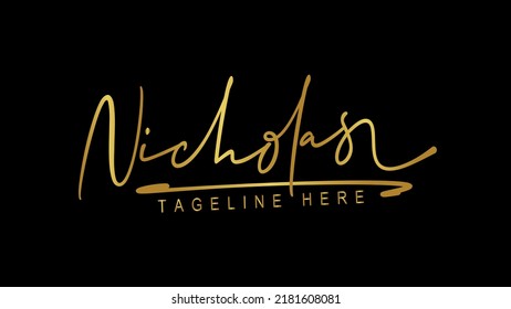 Nicholas handwritten signature logo, Make any creative business stand out with this signature, Are you a photographer, event planner or have a lifestyle blog, This gold logo design is the right choice