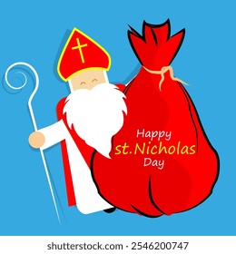 Nicholas St Day gift bag, vector art illustration.