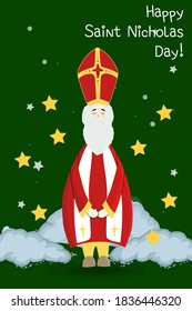 Nicholas is a winter religious character. Christianity. Postcard to the day of saint nicholas