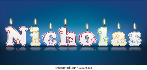 NICHOLAS written with burning candles - vector illustration
