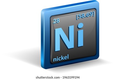 Nickel chemical element. Chemical symbol with atomic number and atomic mass. illustration