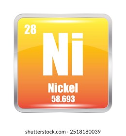 Nickel element icon. Atomic number 28. Nickel 58.693 mass. Vector Ni symbol.