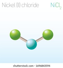 Nickel (II) chloride NiCl2 Structural Chemical Formula and Molecule Model. Chemistry Education Vector Illustration