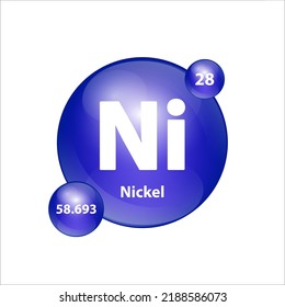 Nickel (Ni) icon structure  chemical element round shape circle blue dark. 3D Illustration vector. Chemical element of periodic table Sign with atomic number. Study in science for education. 