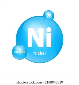 Nickel (Ni) icon structure chemical element round shape circle light blue. Chemical element of periodic table Sign with atomic number. Study in science for education. 3D Illustration vector. 