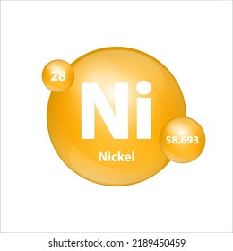 Nickel (Ni) icon structure chemical element round shape circle yellow dark. Chemical element of periodic table Sign with atomic number. Study in science for education. 3D Illustration vector. 