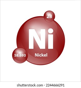 Nickel (Ni) Icon structure chemical element round shape circle brown easily. 3D Illustration vector. Chemical element of periodic table Sign with atomic number. Study in science for education. 