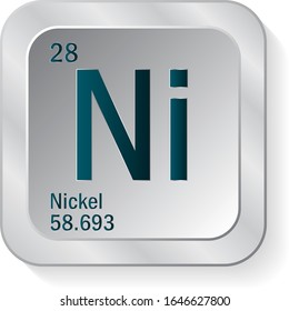 Nickel Or Ni Periodic Table Element Icon On Silver Metallic Button Vector Illustration.