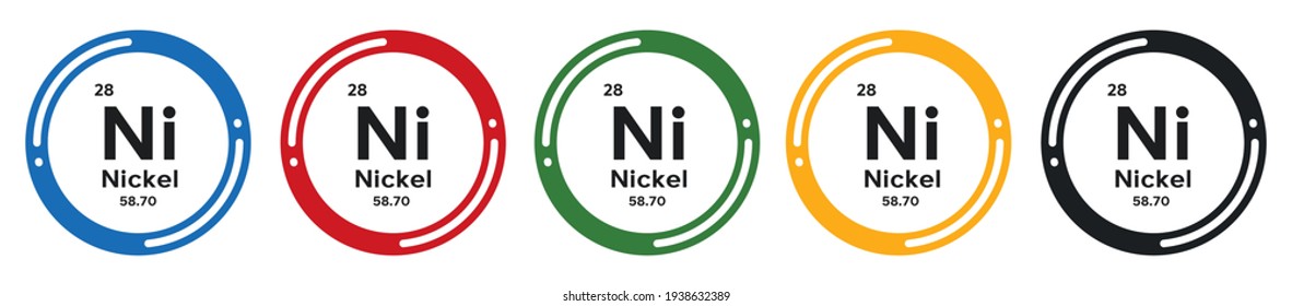 Nickel Symbol Set. Flat Design Vector Illustration In 5 Colors Options For Webdesign