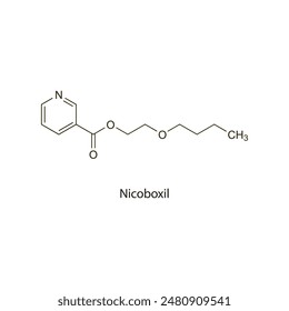 Nicoboxil esquelético plano estructura molecular Rubefacient agente fármaco utilizado en el tratamiento del dolor. Ilustración vectorial diagrama científico.