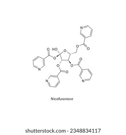 Nicofuranose flat skeletal molecular structure Niacin derivative drug used in hyperlipidemia treatment. Vector illustration.