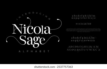 Nicola tipografia beleza moda elegante minimalista serif italic fontes decorativo casamento vintage retro logos. Logotipo de fonte de luxo mínimo alfabeto. Ilustração vetorial