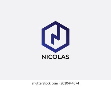 Nicolas Resumen N letra iniciales modernas logotipo de marcas de letras