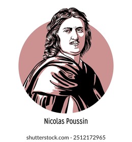 Nicolas Poussin foi um pintor, desenhista e teórico francês, um dos fundadores e principais representantes da arte do classicismo. Ilustração vetorial desenhada à mão