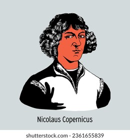 Nicolaus Copernicus was a Polish and German astronomer, mathematician, mechanic, economist, and Renaissance canonist. Hand drawn vector illustration.