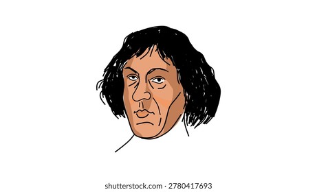 Nicolaus Copernicus  portrait, color vector illustration
