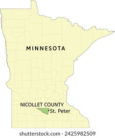 Nicollet County and city of St. Peter location on Minnesota state map