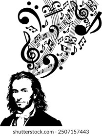 nicolo paganini klassischer Komponist talentierte Musiker Silhouette schwarz-weiß