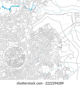 Mapa vectorial de alta resolución de Nicosia, Nicosia, Chipre con rutas editables. Bordes luminosos para las carreteras principales. Utilícelo para cualquier fondo impreso y digital. Formas y líneas azules para el agua.
