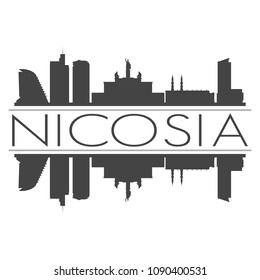 Nicosia Cyprus Skyline Vector Art Mirror Silhouette Emblematic Buildings