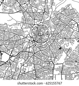 Nicosia	Cyprus Vector Map Monochrome Artprint, Outline Version for Infographic Background, Black Streets and Waterways