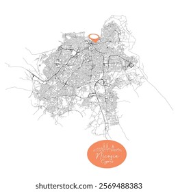 Nicosia, Cyprus,Streets Roads Map with location pin, illustration vector element image 