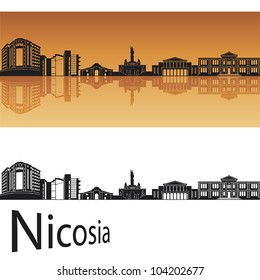Nicosia skyline in orange background in editable vector file