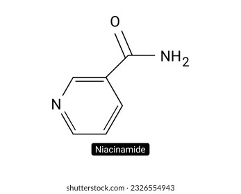 Nicotinamide drug and vitamin molecule skeletal formula vector illustration on white background.