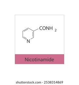 Nicotinamide skeletal structure diagram.Vitamin B3 compound molecule scientific illustration.