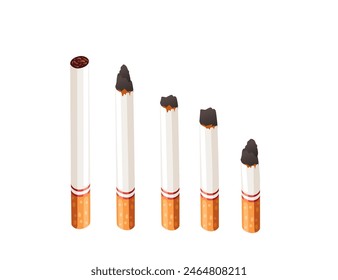 Ilustración vectorial de las etapas del cigarrillo de la nicotina aislada sobre fondo blanco