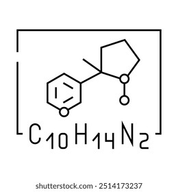 Icono de línea de fórmula de nicotina. Vector de fórmula de nicotina. Ilustración negra de contorno aislado