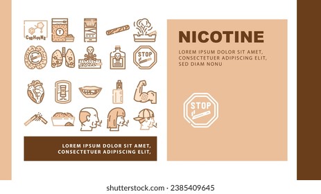 vector de la página web de aterrizaje insalubre del tabaco nicotina. producto de salud, ronquidos de peligro, bolsa química, estilo de vida de caja, tabaco nicotina de fumar cigarrillos insalubre Ilustración