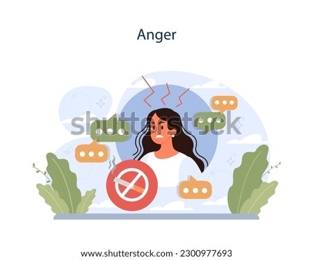 Nicotine withdrawal symptom. Anger as a common effect on character that quit smoking. Bad habit rehab. Flat vector illustration