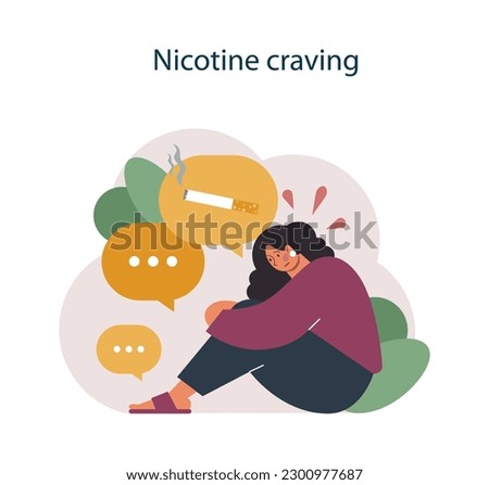 Nicotine withdrawal symptom. Nicotine craving as a common effect on character that quit smoking. Bad habit rehab. Flat vector illustration