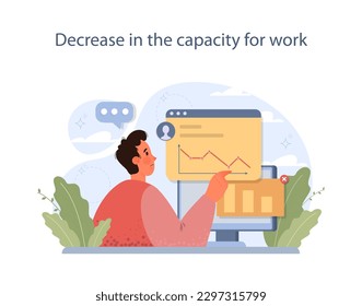 Nicotine withdrawal symptom. Decrease in the capacity for work as a common effect on character that quit smoking. Bad habit rehab. Flat vector illustration