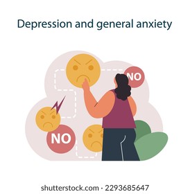 Entzugssymptom für Nikotin Depression und allgemeine Angst als ein häufiger Effekt auf Charaktere, die mit dem Rauchen aufhören. Schlechte Gewohnheitsentziehung. Flache Vektorgrafik