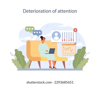 Nicotine withdrawal symptom. Deterioration of attention as a common effect on character that quit smoking. Bad habit rehab. Flat vector illustration