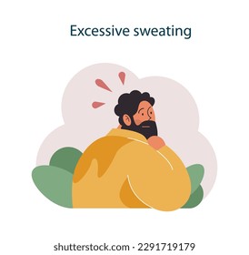 Nicotine withdrawal symptom. Excessive sweating as a common effect on character that quit smoking. Bad habit rehab. Flat vector illustration