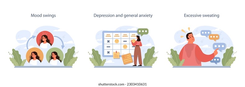 Nicotine withdrawal symptoms set. Common effects on character that quit smoking. People craving a cigarette. Bad habit' physical, mental and emotional rehab. Flat vector illustration